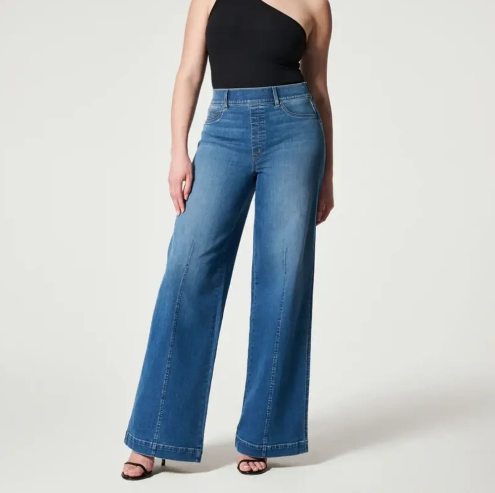 Spanx Seamed Front Wide Leg Jeans Medium INDIGO